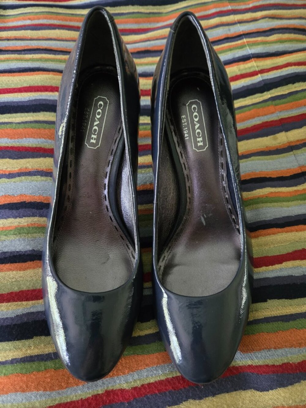Coach Sheri Navy Blue Patent  Leather Heels 6B Classy, Work Or Event  3" Heels